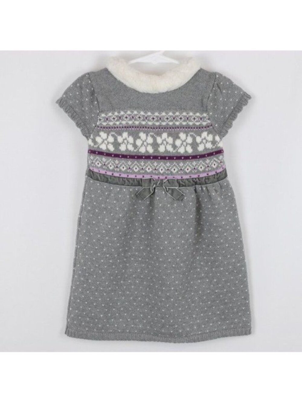 Gymboree Girls Size 4 Gray & White Fair Isle Short Sleeve Knit Sweater Dress